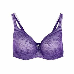 Cacique Lightly Lined Balconette Bra Purple Lace Underwire Size 40F
